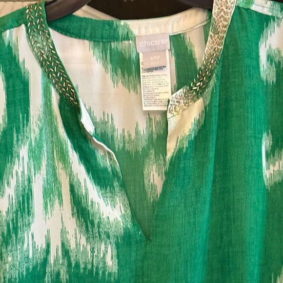Chico's S/M green white Ikat embellished poncho style tunic Small Medium - Picture 7 of 7
